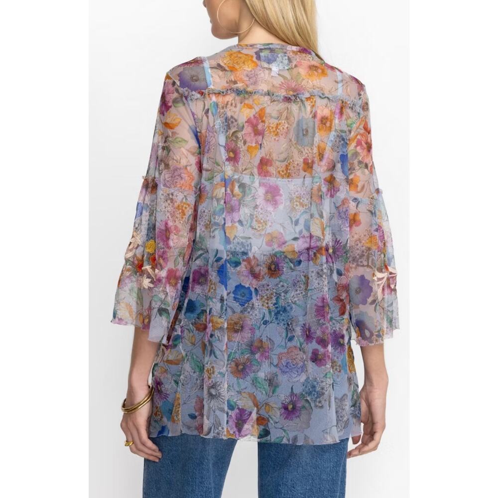 Johnny Was Biya Flora Dancer Mesh Top Floral Embroidered Blouse Medium - Picture 3 of 13